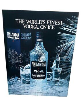 1984 Finlandia Vodka Ad On Ice Bottle Winter Scene Vintage Print
